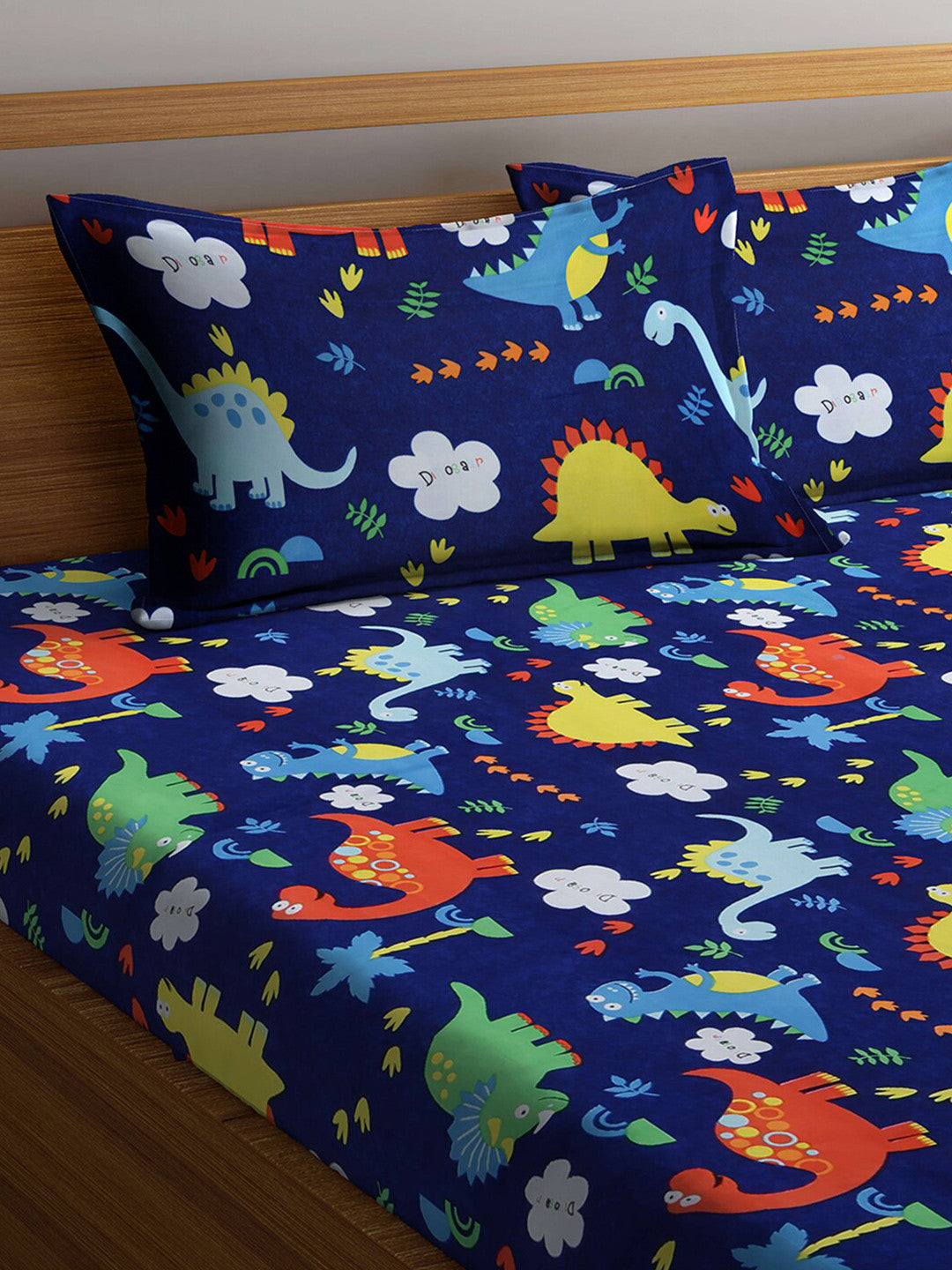 Rangloom Fabrics Navy Blue Graphic Cotton 300 TC King Fine Bedsheet with 2 Pillow Covers