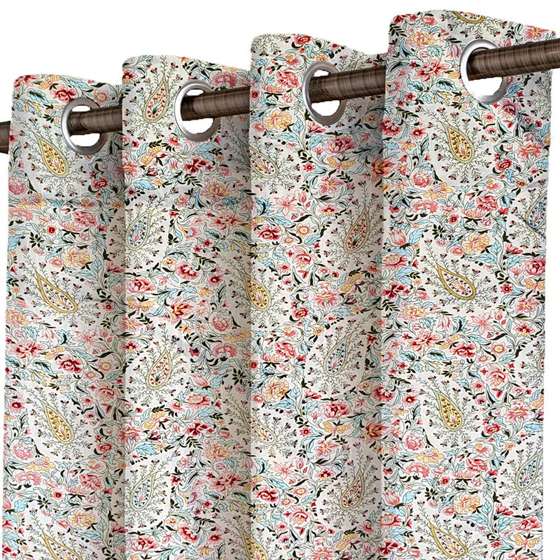Vibrant Botanical Print Cotton Curtain Pack of 2