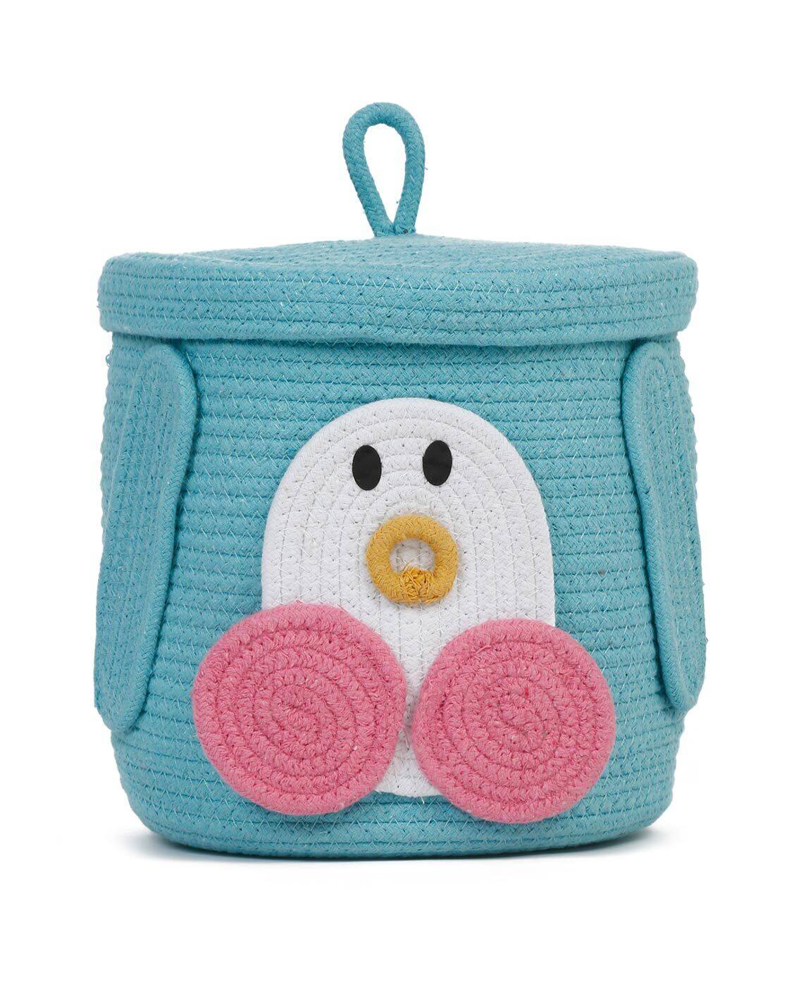 Cotton Rope Woven Storage Basket With Lid, Fabric Bucket With Cover, Clothes Toys Organizer For Kid's Room