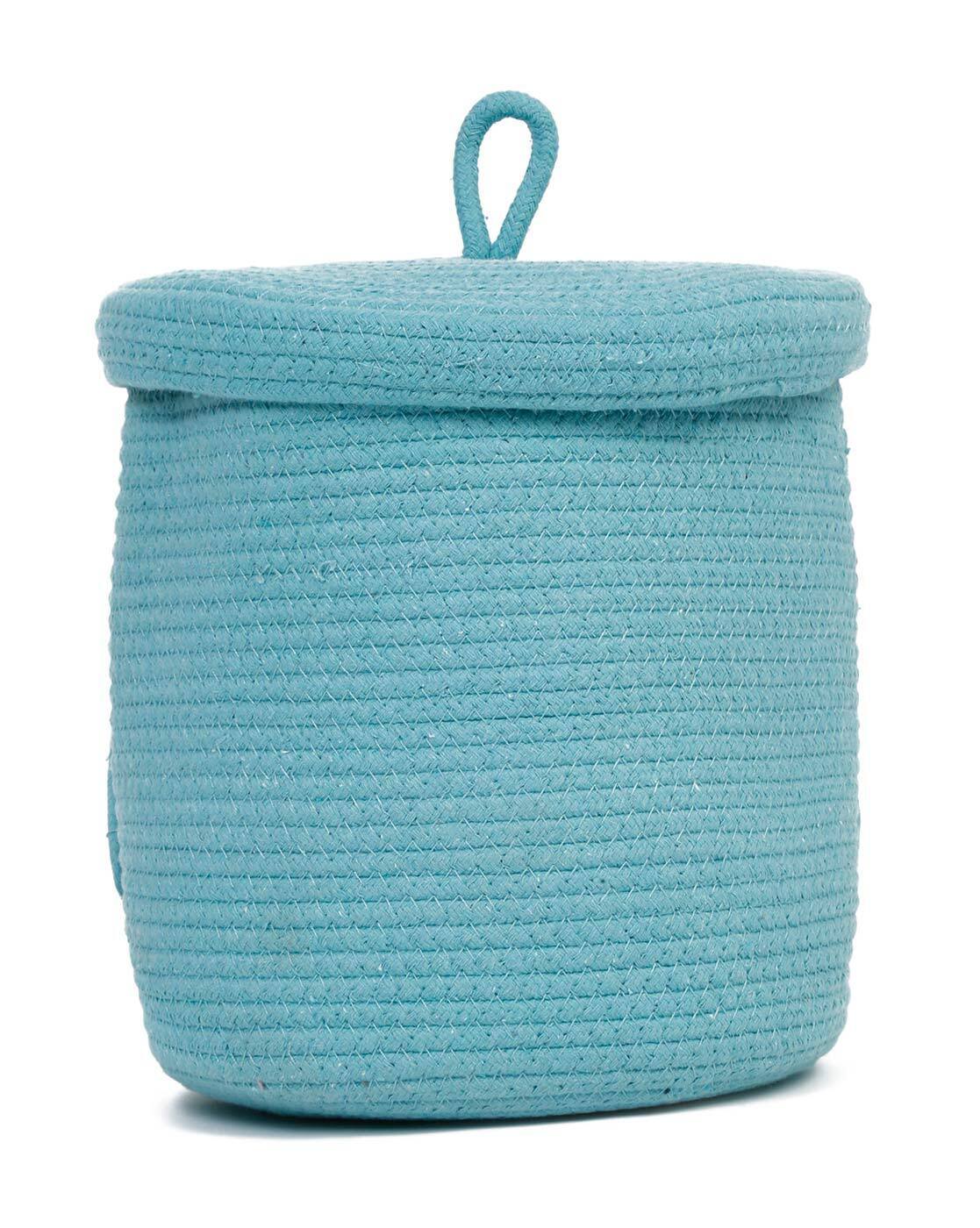Cotton Rope Woven Storage Basket With Lid, Fabric Bucket With Cover, Clothes Toys Organizer For Kid's Room