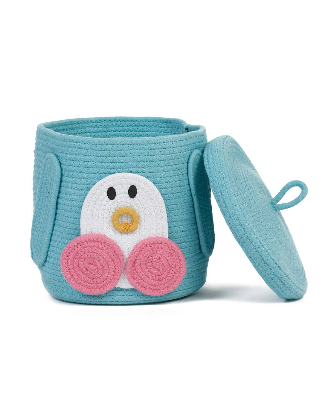 Cotton Rope Woven Storage Basket With Lid, Fabric Bucket With Cover, Clothes Toys Organizer For Kid's Room