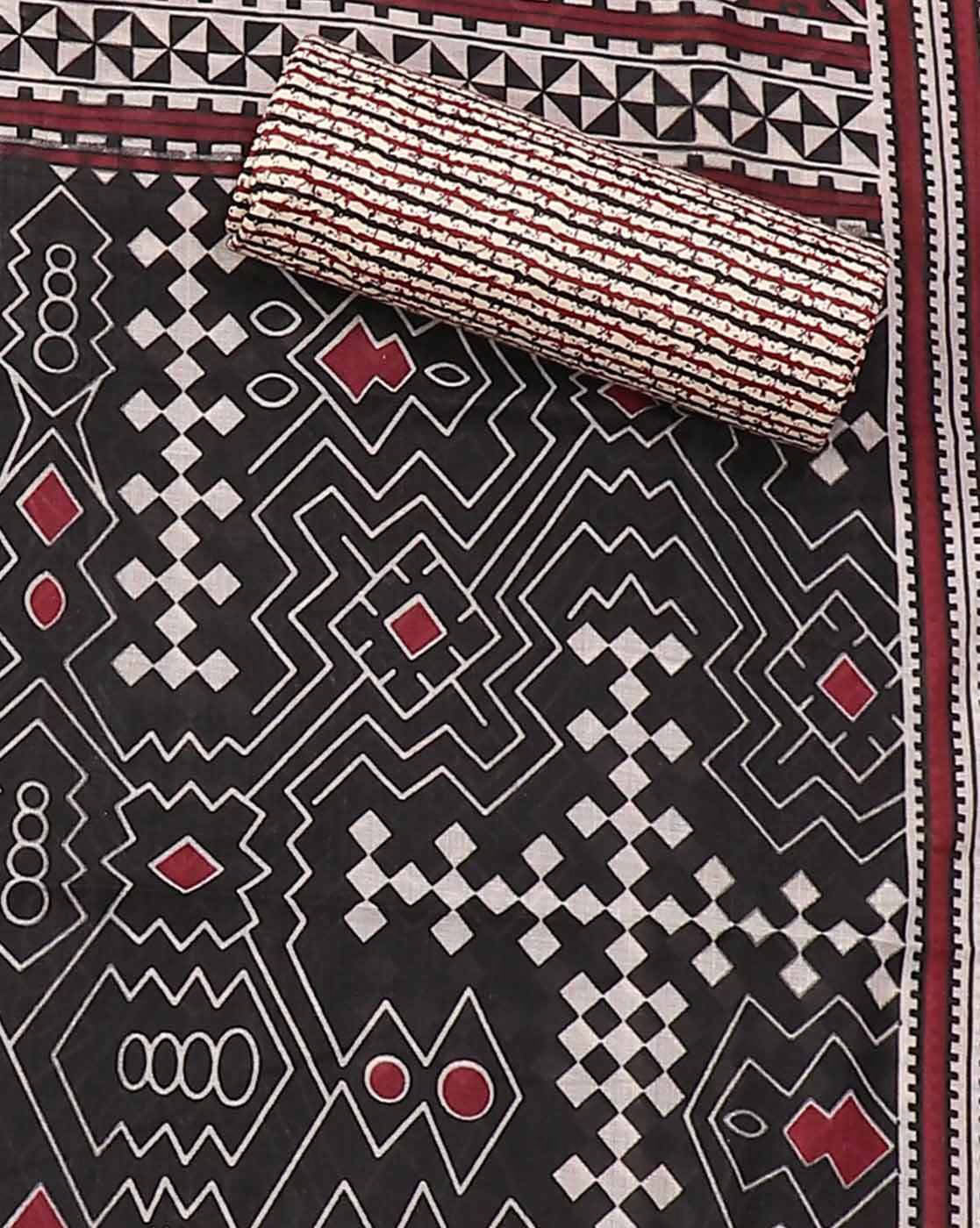Striped Elegance Camric Cotton Embellished & Embroidered Unstitched Dress Material