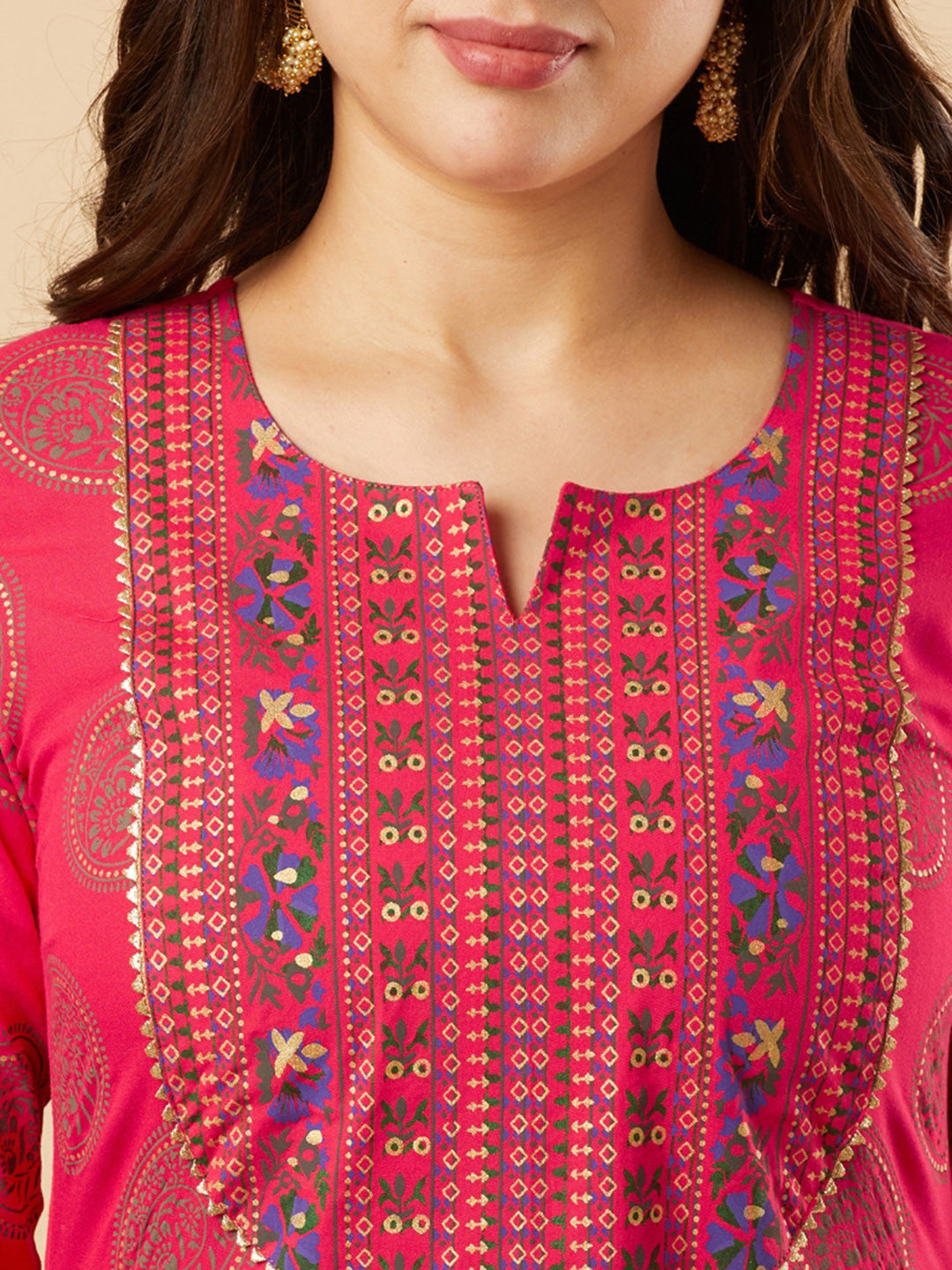 Rani Raiment Pink Ethnic Motifs Printed Gotta Patti Kurta With Trousers & Dupatta
