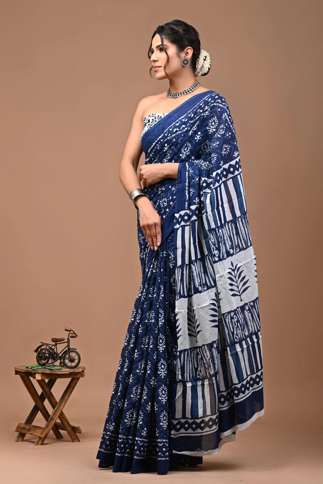 Ethnic Motifs Pure Soft Muslin Cotton Bagru Printed Saree