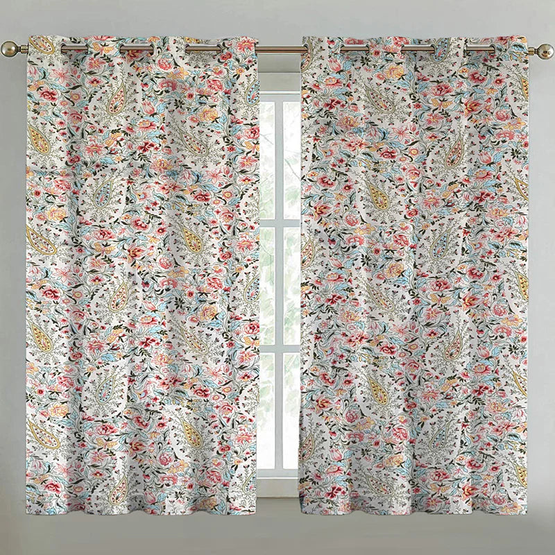 Vibrant Botanical Print Cotton Curtain Pack of 2