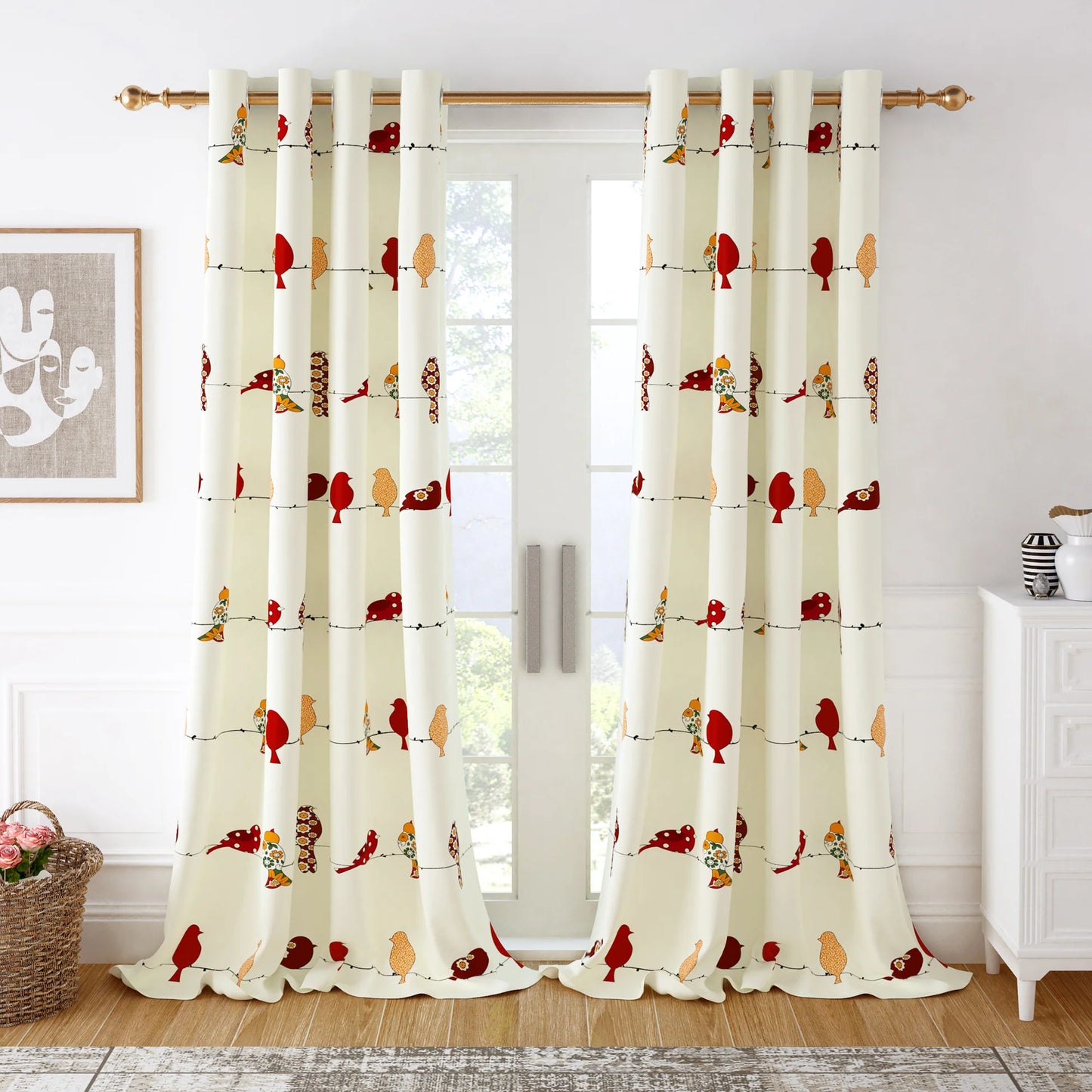 Eclectic Birds Printed Door Eyelet Curtain for Home Pack of 1