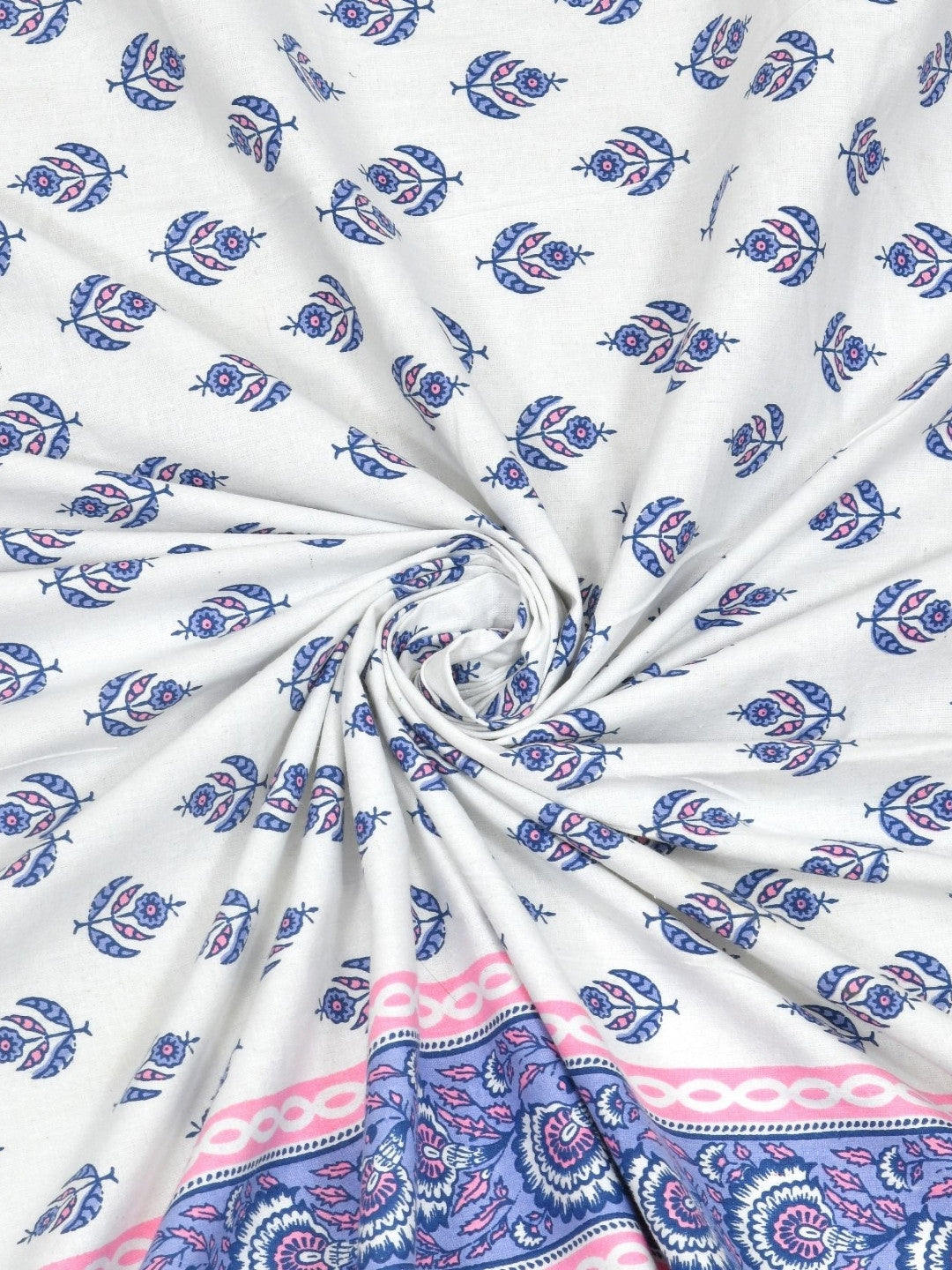 Rangloom Fabrics Blue Floral Pure Cotton 180 TC King Fine Bedsheet with 2 Pillow Covers-108 x 89 inches