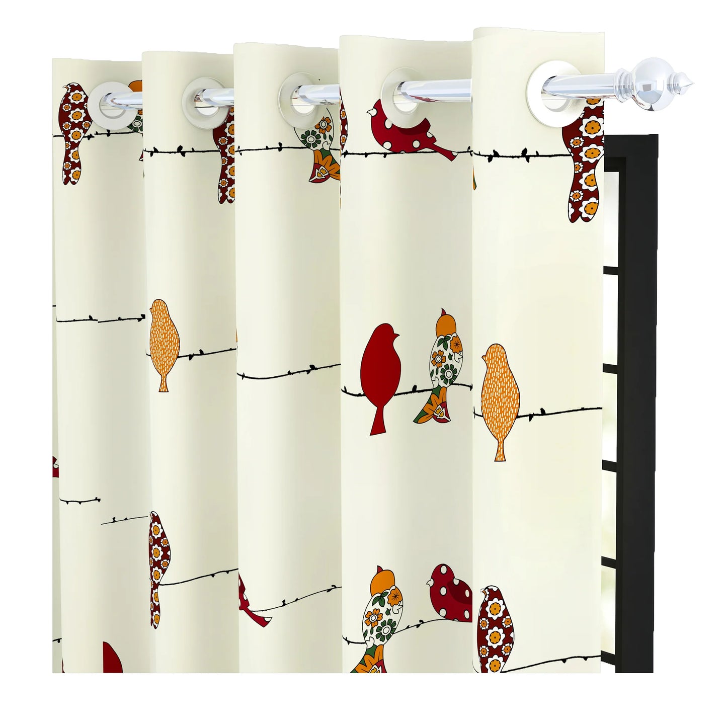 Eclectic Birds Printed Door Eyelet Curtain for Home Pack of 1