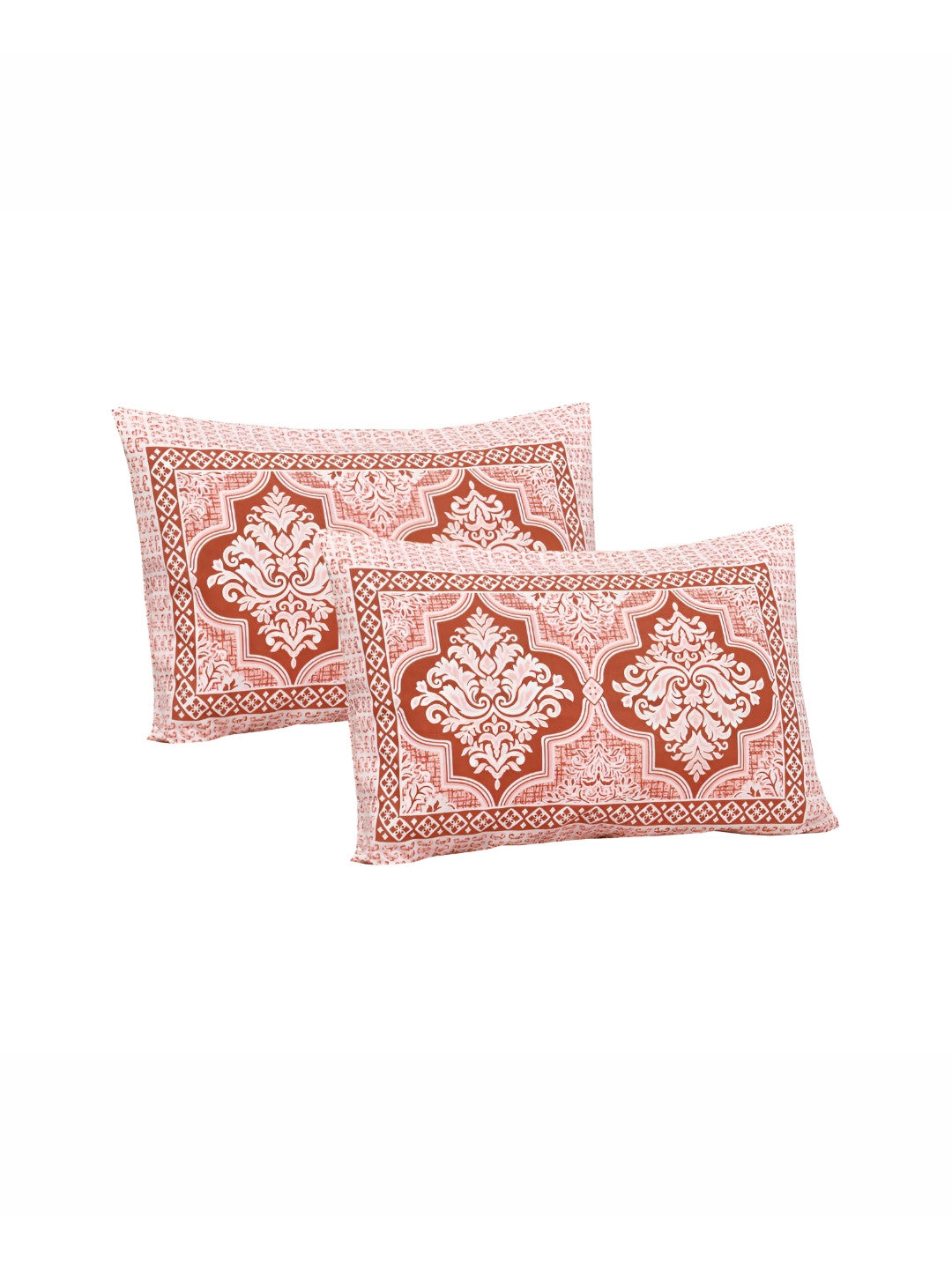 Rangloom Fabrics Peach Ethnic Motifs Cotton 210 TC King Fine Bedsheet with 2 Pillow Covers
