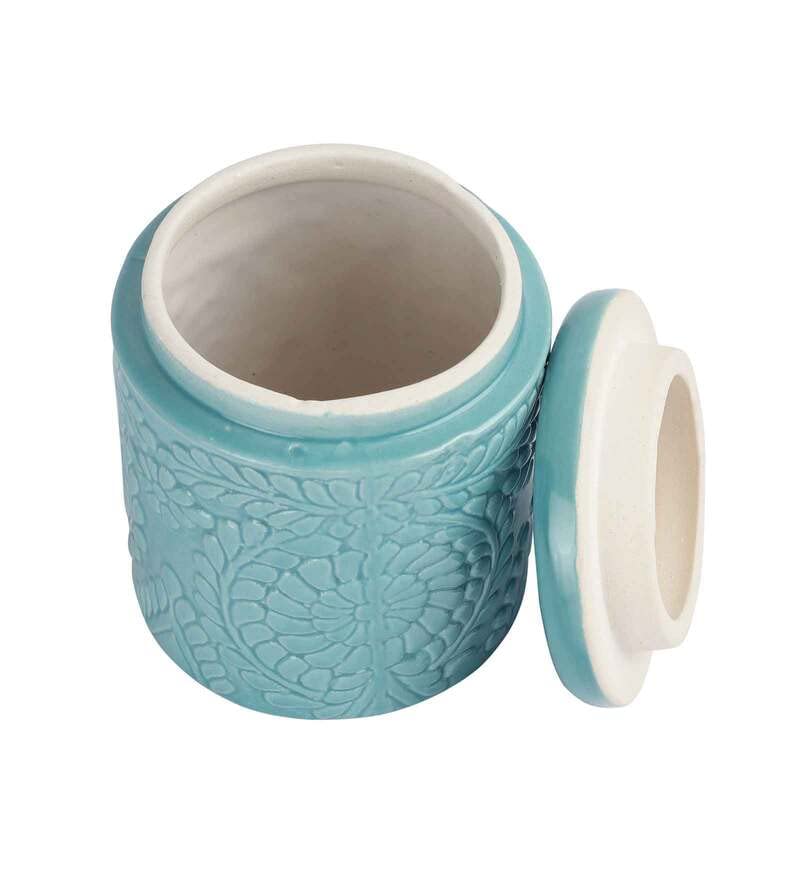 Handcrafted Floral Pattern Premium Clay Ceramic Utility Jars for Kitchen Storage | Set of 2