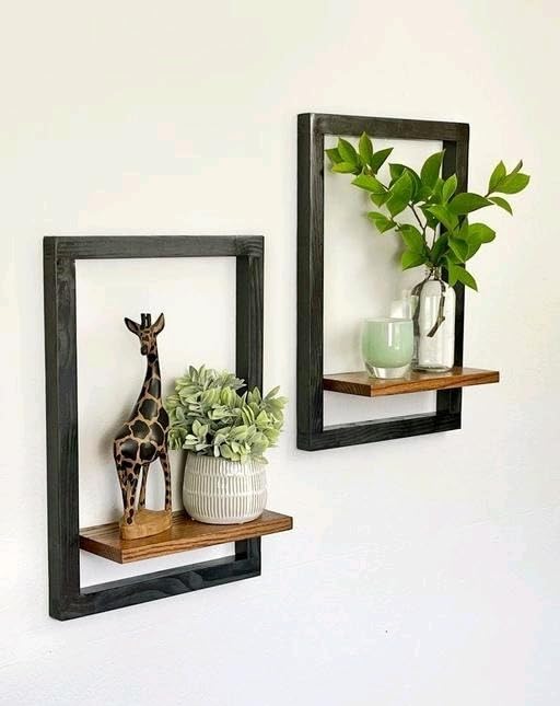 Wooden Floating Wall Shelf  for Bedroom Wooden Frame Shelves Set of 2 15x10 Inches Black