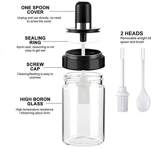 Transparent Glass Food Storage Jar with Brush for Ghee, Butter, Oil dipper Seasoning Bottle Jar -Set of 2 (250ml Each)