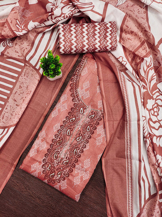 Rani Raiment Embroidered Pure Cotton Sequinned Unstitched Dress Material