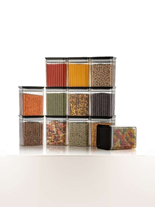 1100ml Airtight Square Food Storage Container For Kitchen, Multi Proposal Kitchen Container Set– BLACK (12 Pcs Combo)