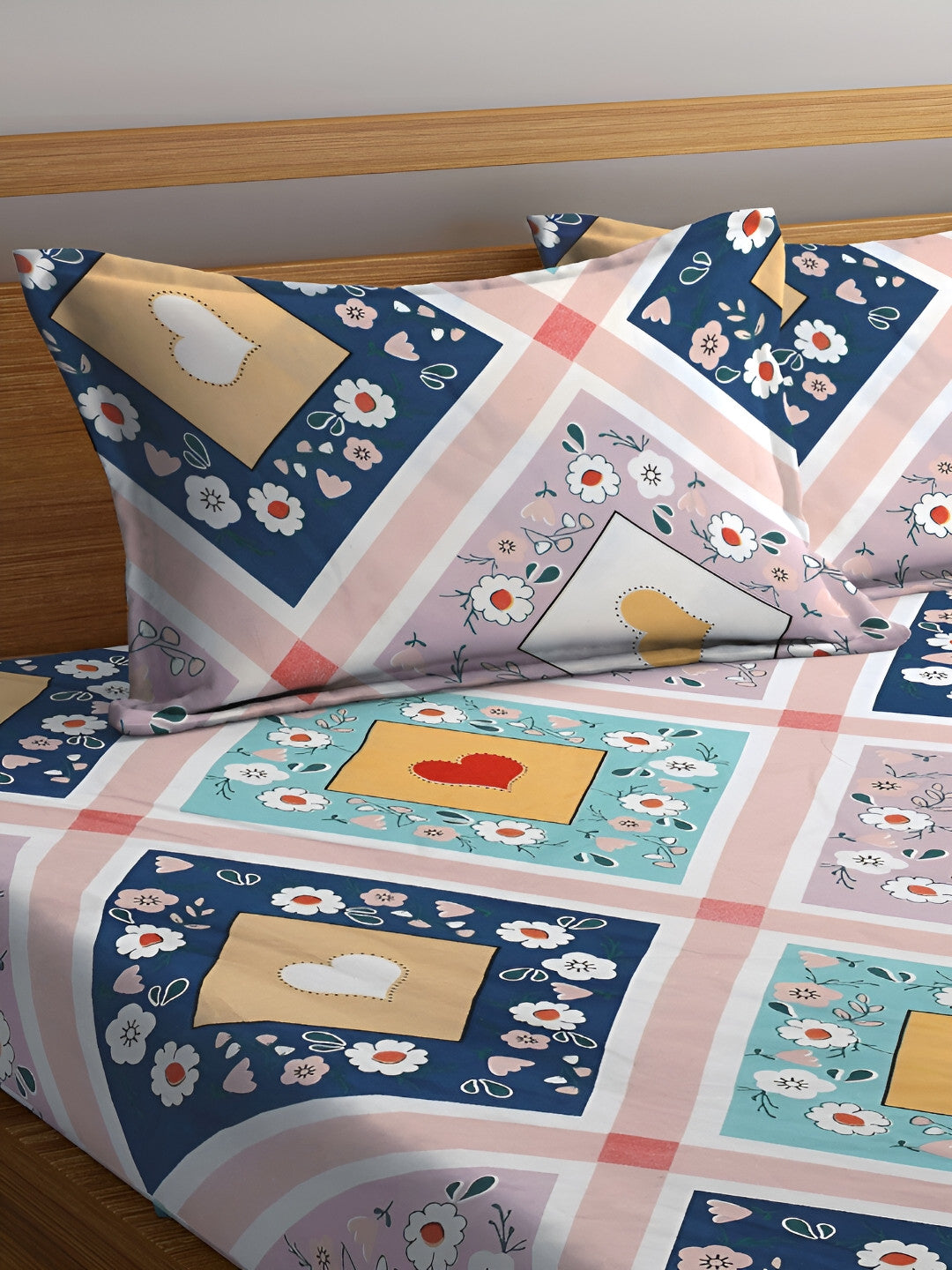 Rangloom Fabrics Yellow Floral Cotton 300 TC King Fine Bedsheet with 2 Pillow Covers