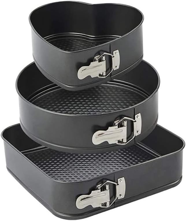 3-Piece Non-Stick Springform Cake Pan Set (Heart, Round & Square)