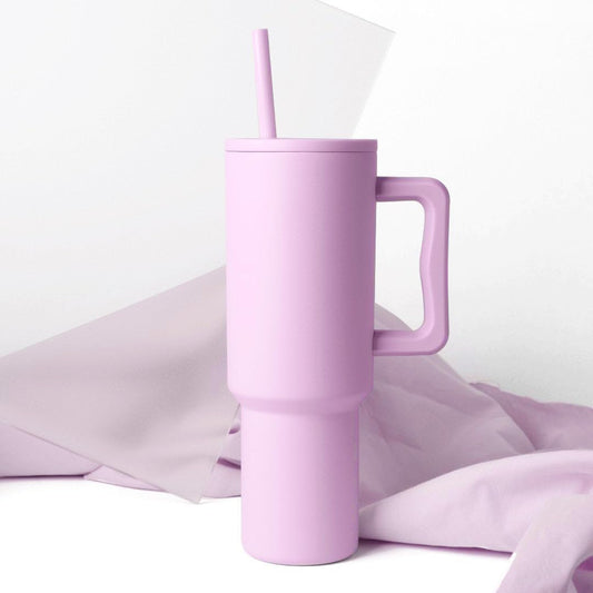Double Insulated Tumbler with Handle & Straw Lid 40oz (Purple)