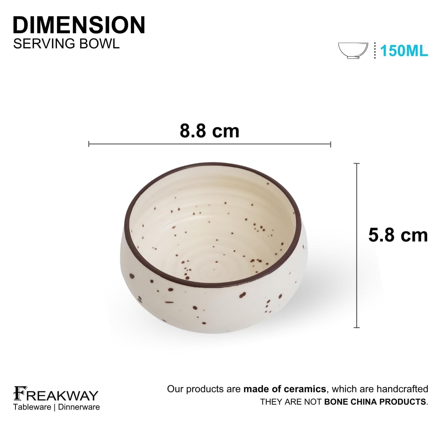 Hand-Painted Cream Stone Ceramic  Bowls (150ml) Pack of 6