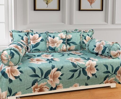 Botanical Elegant Printed Frill Diwan Set β 8 Piece Cotton Pack