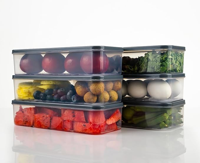 Fridge Storage Boxes – Stackable Food Storage Containers 6-Piece Set – 1200ml Each