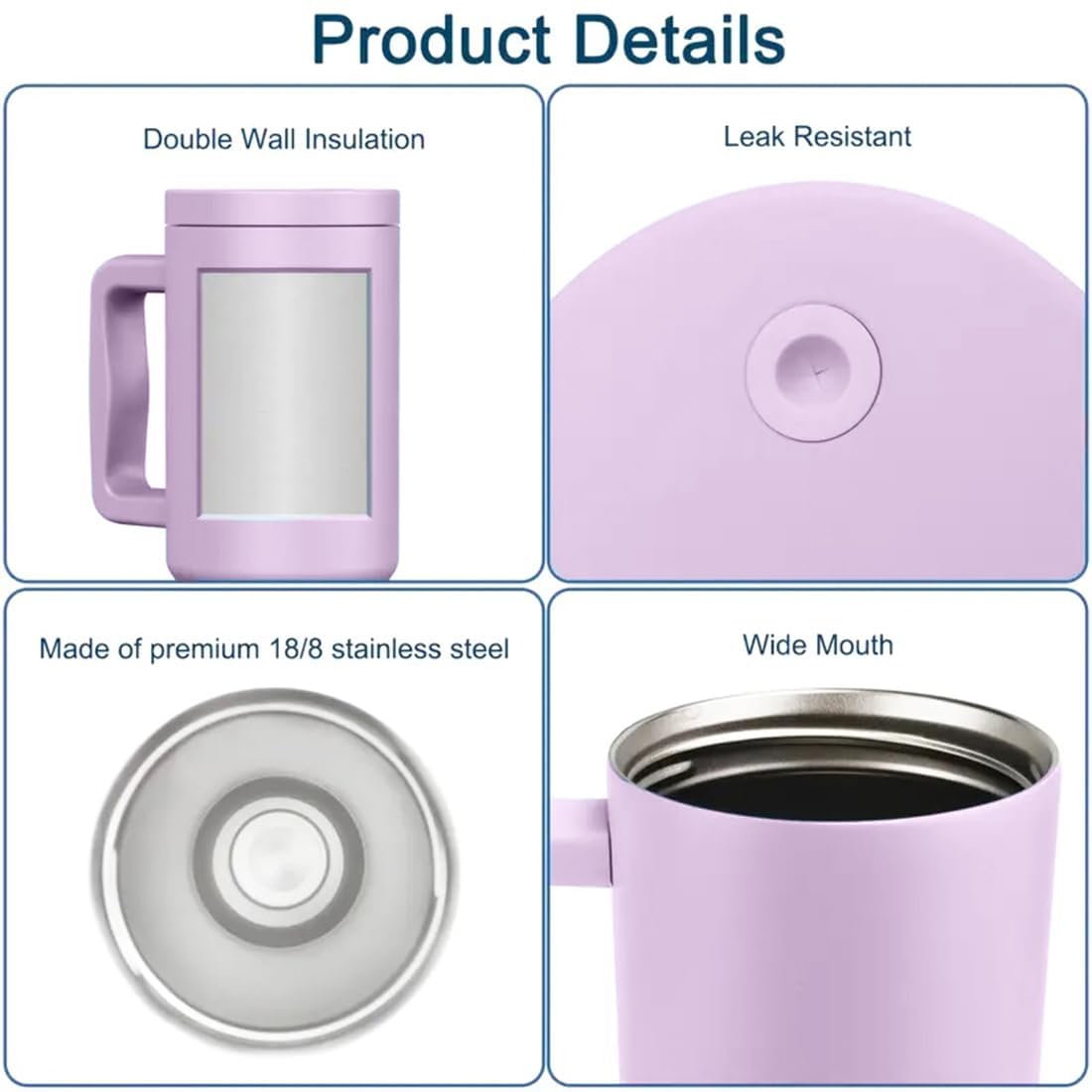 Double Insulated Tumbler with Handle & Straw Lid 40oz (Purple)