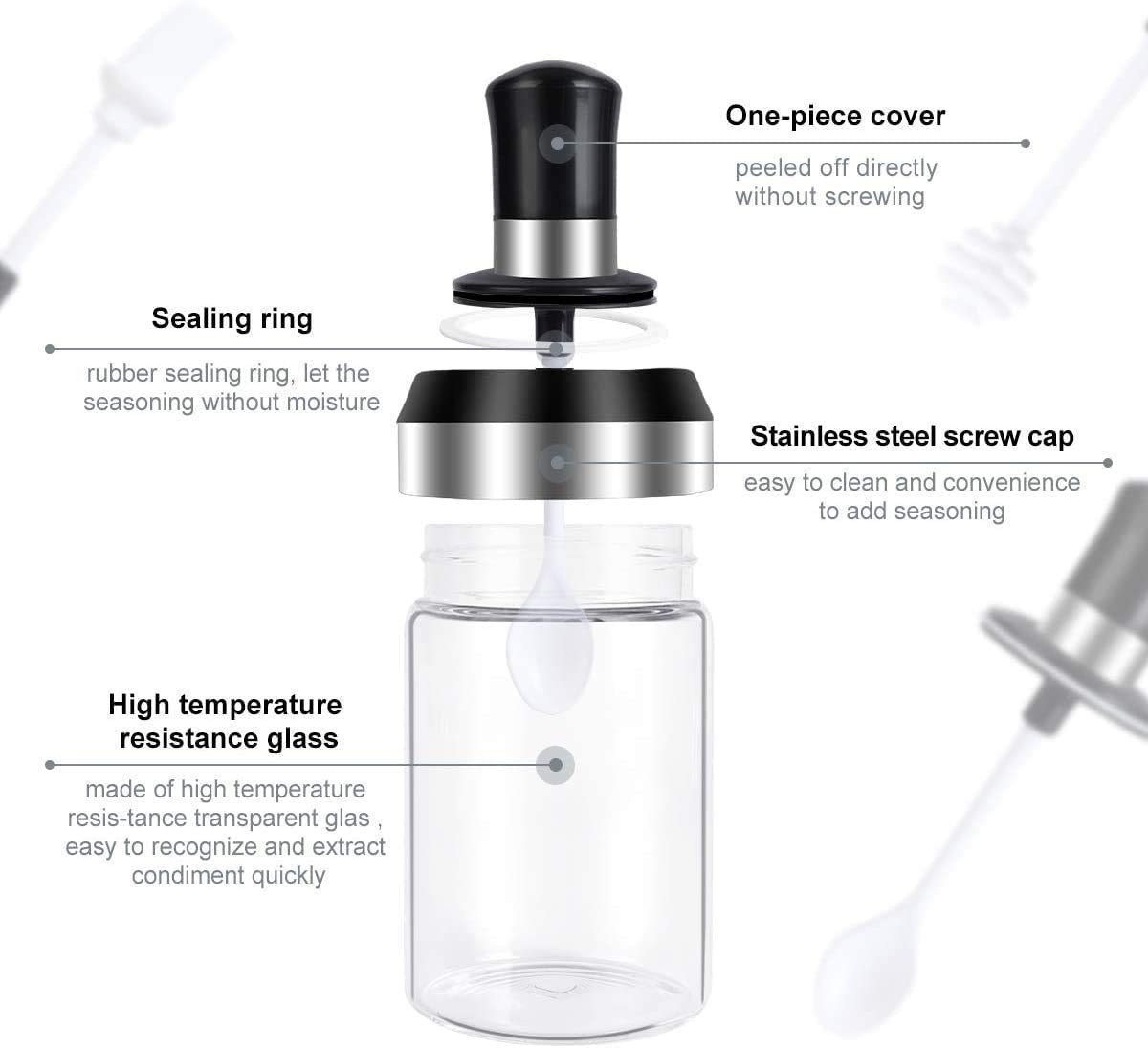 Transparent Glass Food Storage Jar with Brush for Ghee, Butter, Oil dipper Seasoning Bottle Jar -Set of 2 (250ml Each)