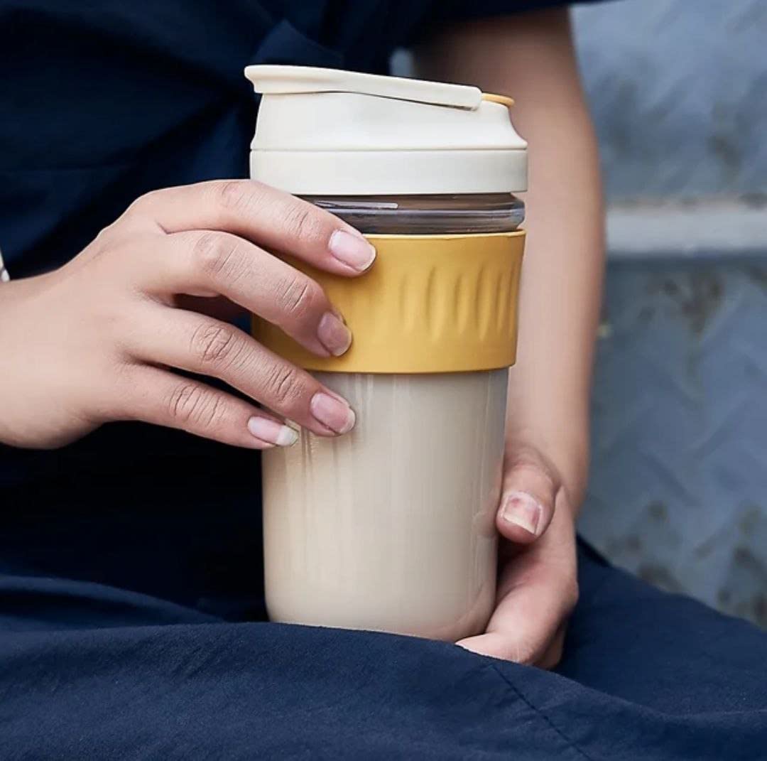 Sipper Glass Travel Coffee And Juice Mug With Lid & Straw