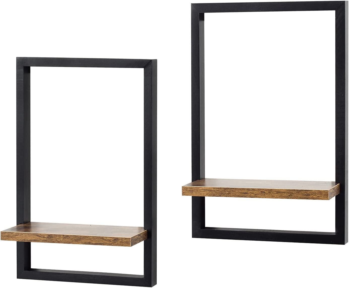 Wooden Floating Wall Shelf  for Bedroom Wooden Frame Shelves Set of 2 15x10 Inches Black