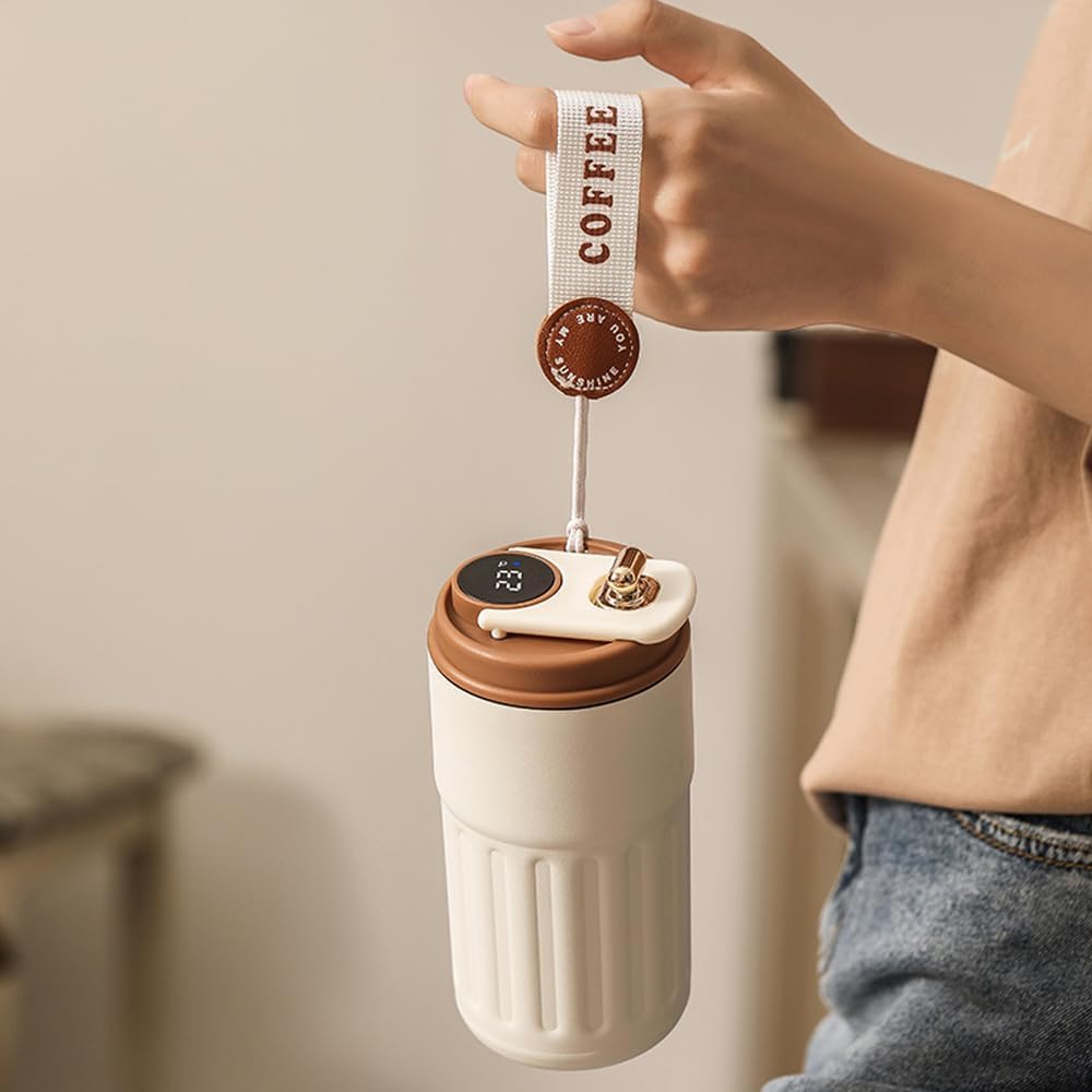 Smart Temperature Display Travel Mug – 460ml (White Brown)