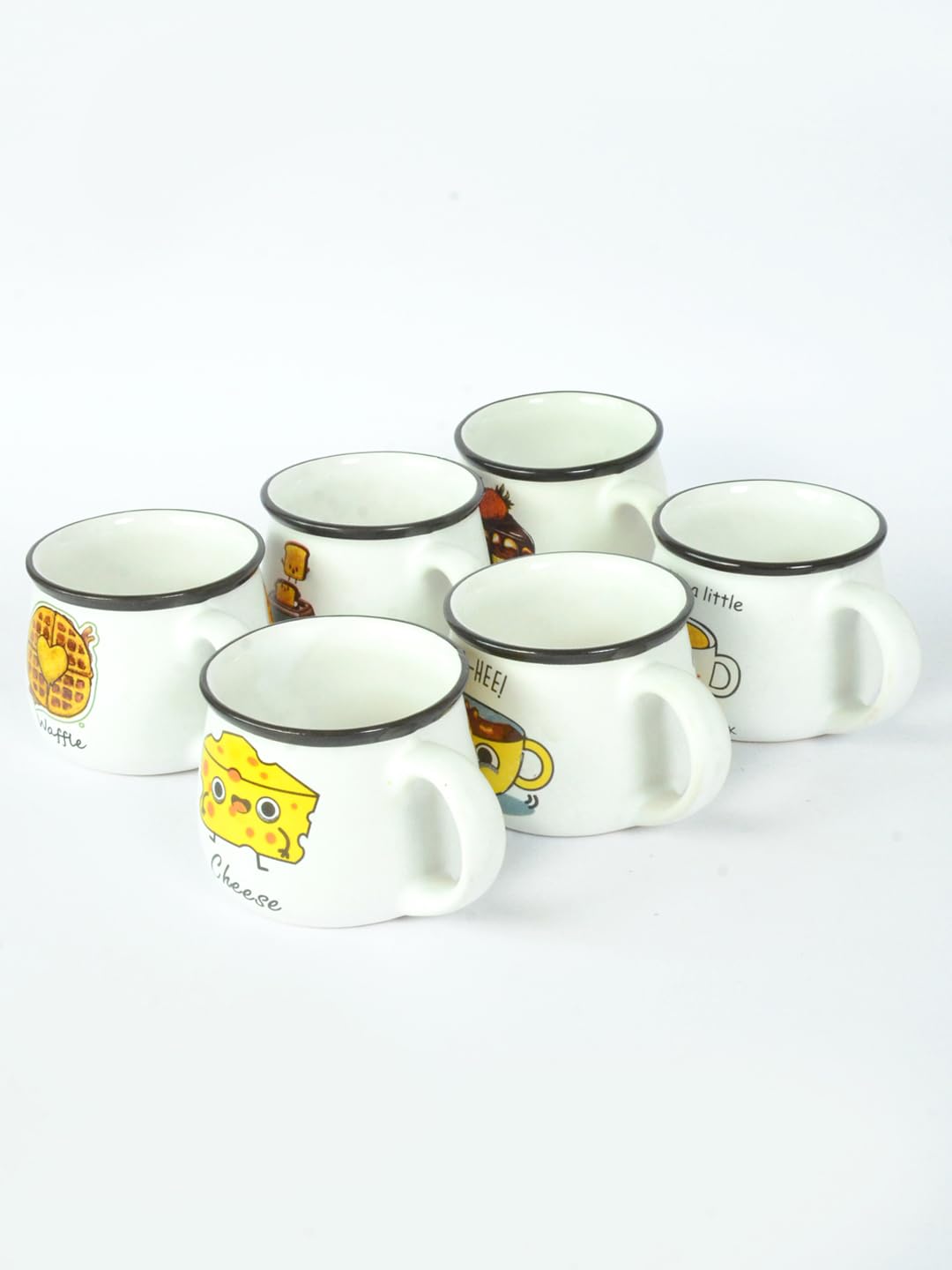 Cute Ceramic Coffee Mugs with Food Design – Set of 6 (120 ml)