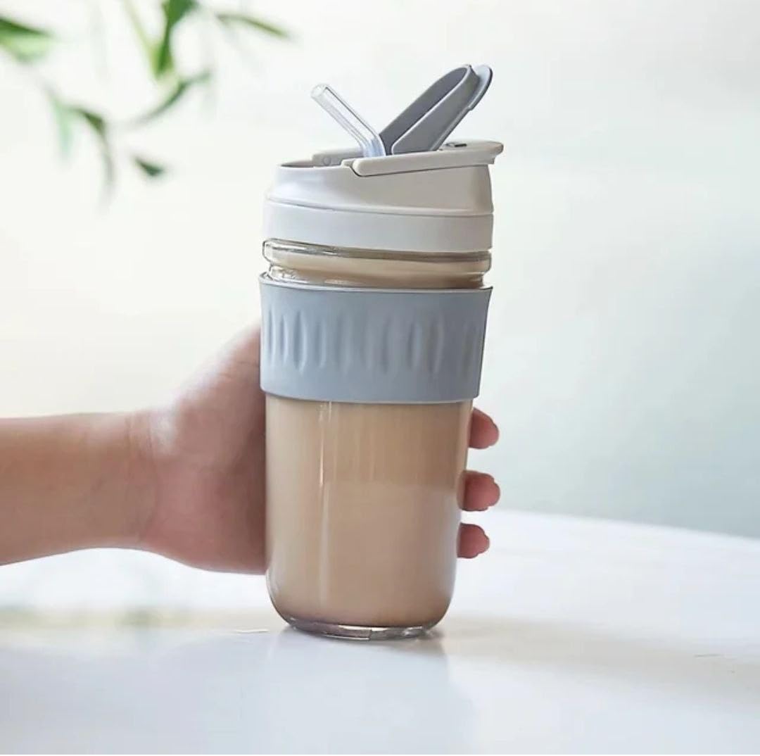 Sipper Glass Travel Coffee And Juice Mug With Lid & Straw