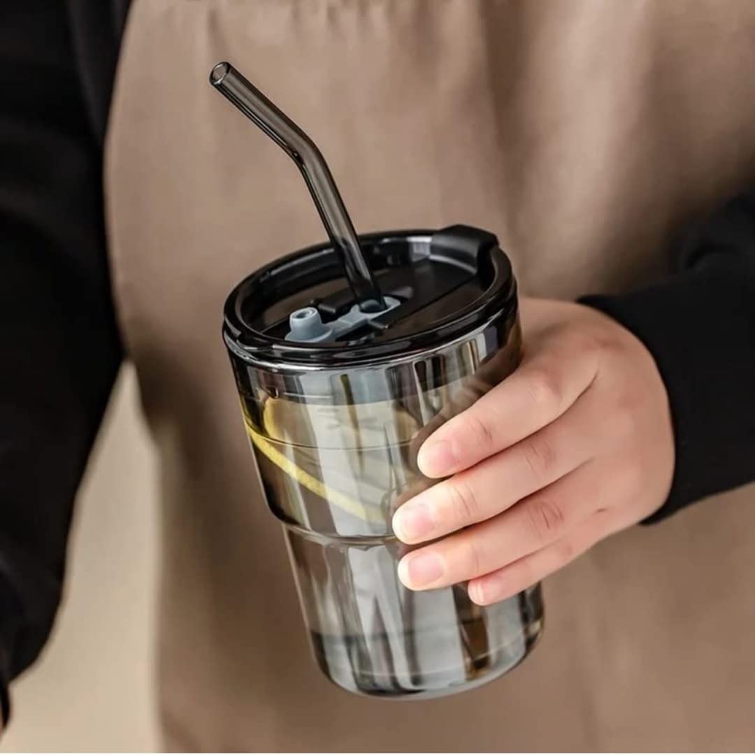 Glass Tumbler Mug with Lid, Straw & Anti-Skid Sleeve 400ml