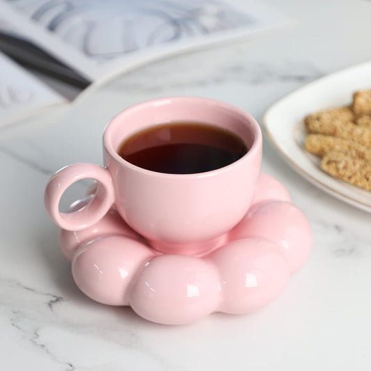 Pink Ceramic Bubble Cup & Saucer Set – 8oz