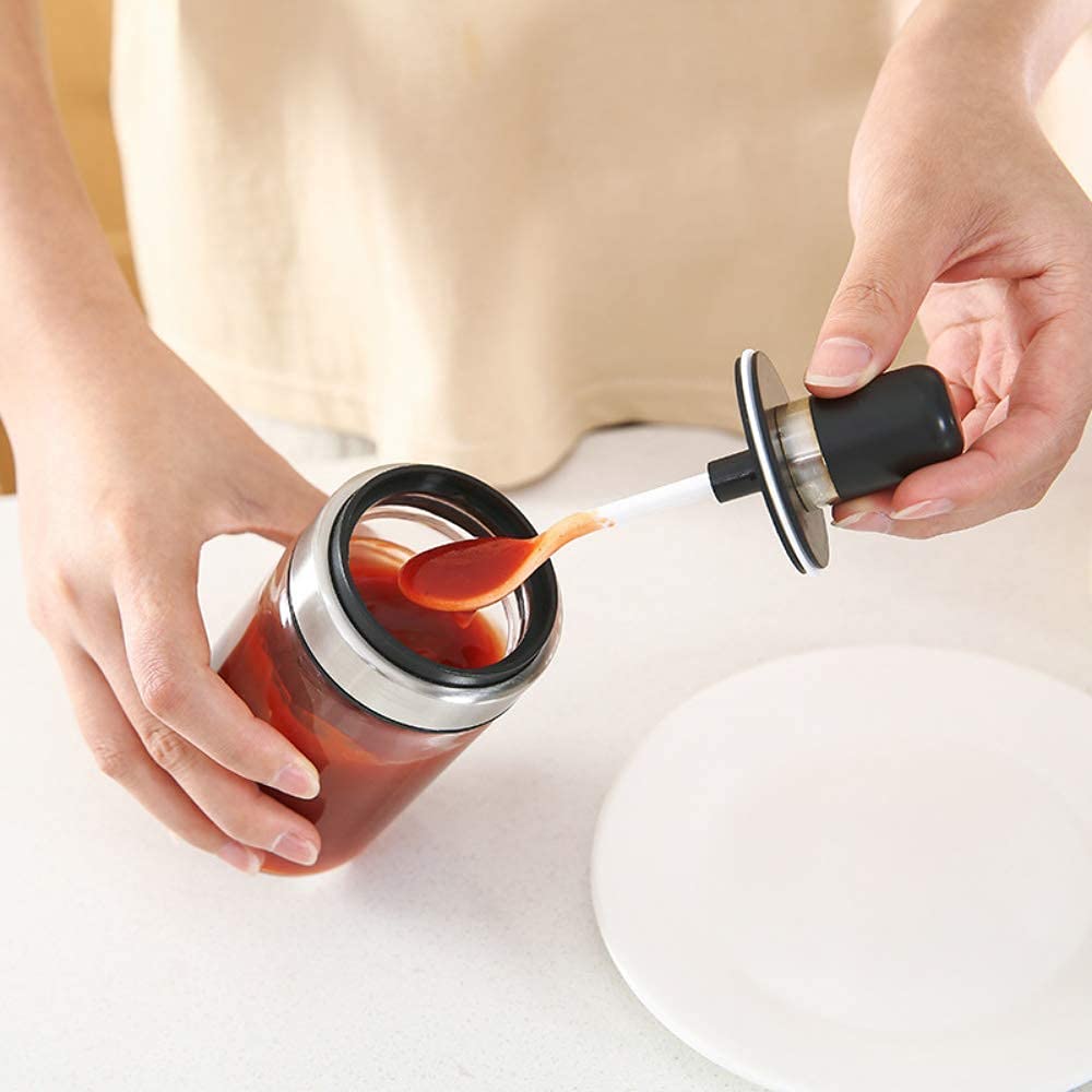 Transparent Glass Food Storage Jar with Brush for Ghee, Butter, Oil dipper Seasoning Bottle Jar -Set of 2 (250ml Each)