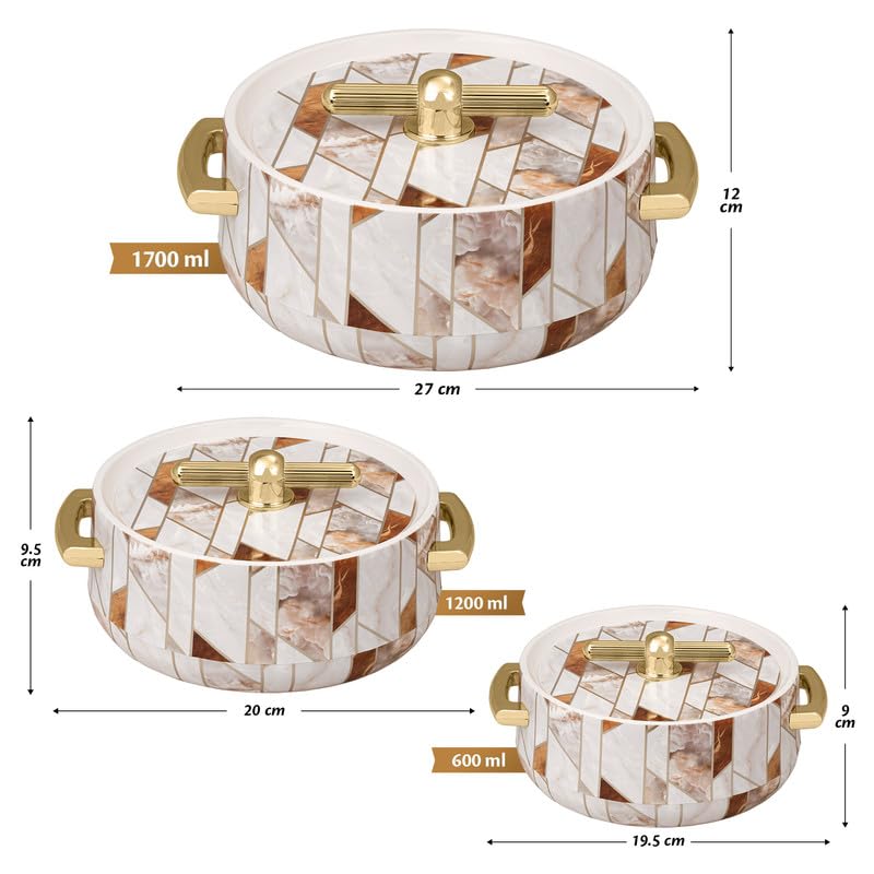 Elegance Royal Inner Steel Casserole Set of 3 (1700ml, 1200ml, 600ml)