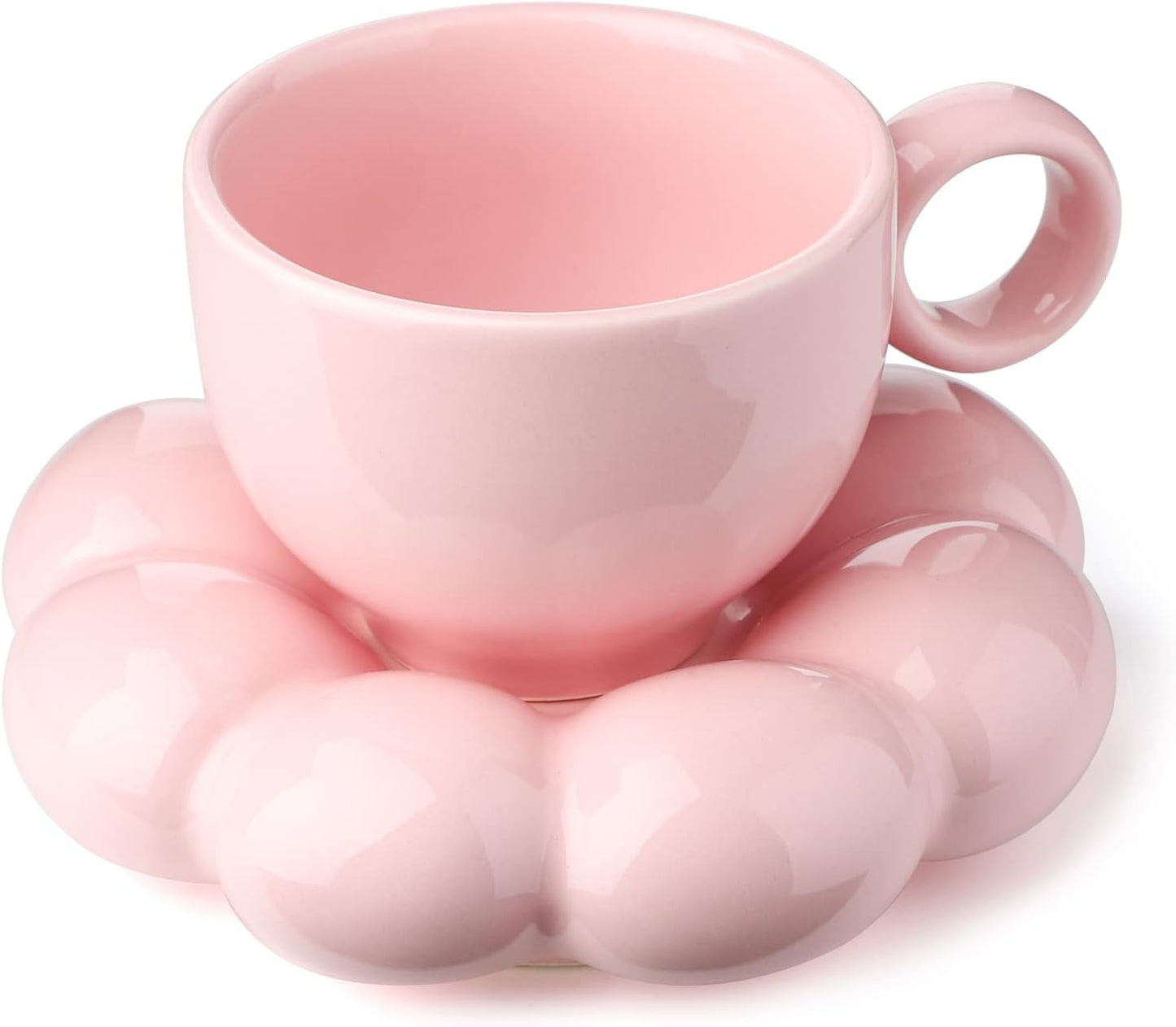 Pink Ceramic Bubble Cup & Saucer Set – 8oz