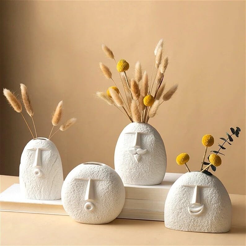 Malaikah Artistic Face-Shaped Ceramic Vase Set β White (Pack of 2)