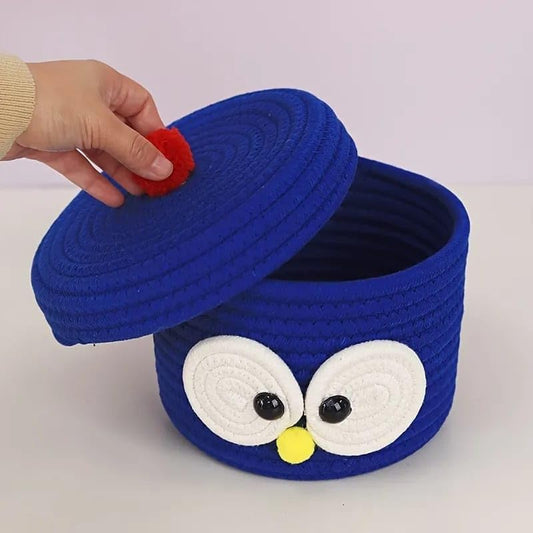 Handwoven Eco-Friendly Foldable Storage Basket Bins Organizer with lid - (Size: 8 x 8 x 6 inches)Blue