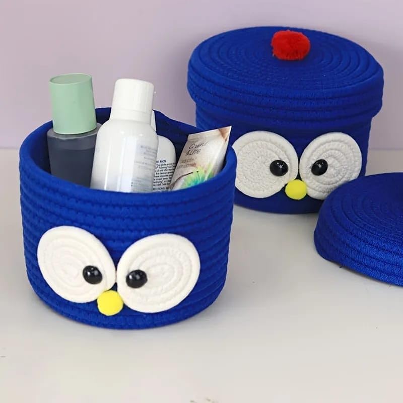 Handwoven Eco-Friendly Foldable Storage Basket Bins Organizer with lid - (Size: 8 x 8 x 6 inches)Blue