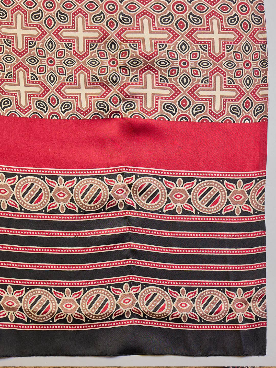Rani Raiment Striped Satin Block Print Saree
