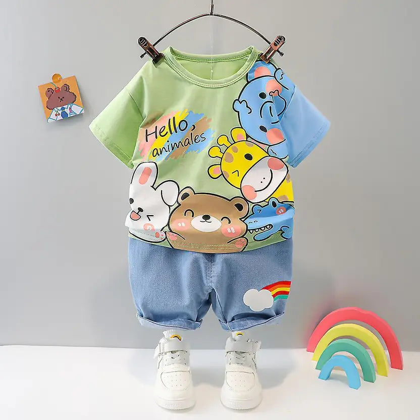 Cool Cubs β Kids Cartoon T-shirt & Denim Shorts Set