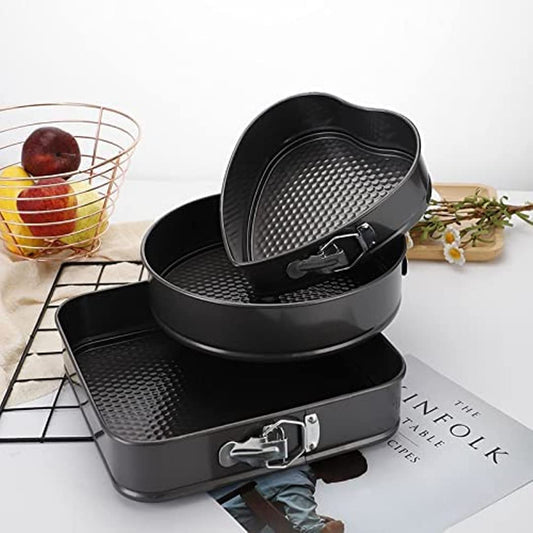 3-Piece Non-Stick Springform Cake Pan Set (Heart, Round & Square)