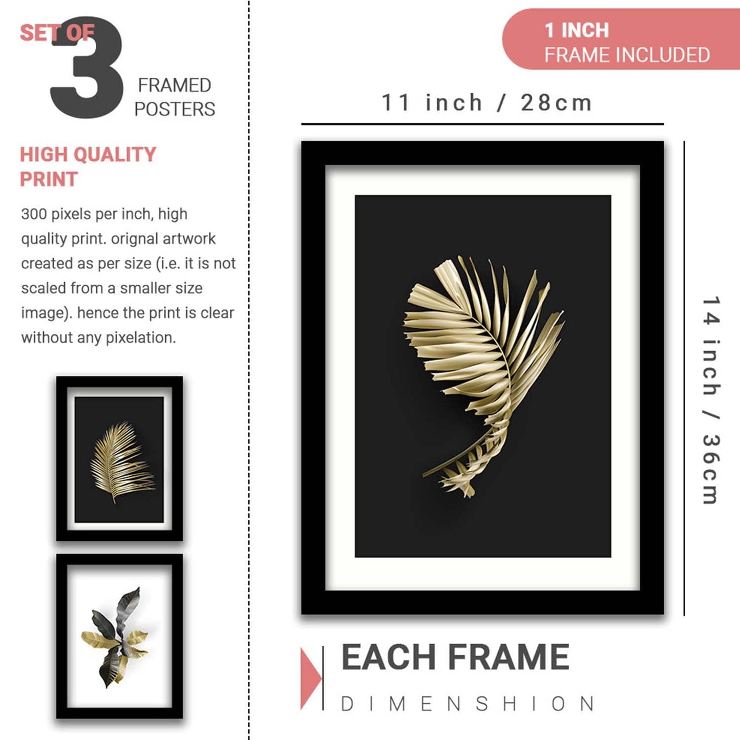 Modern Art Framed Wall Posters – Set of 3 (11 x 14 inch)
