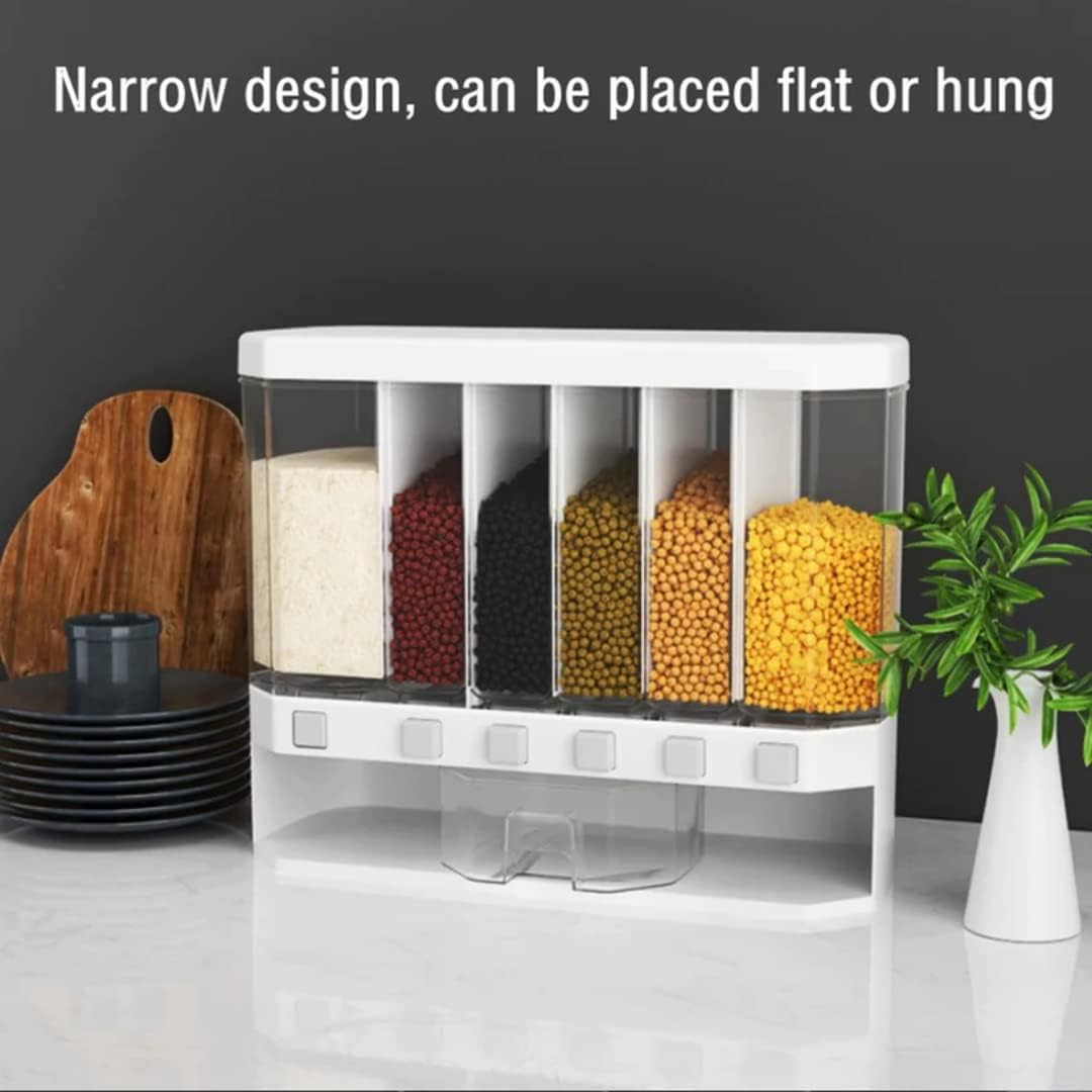 Wall Mounted Cereal Plastic Dispenser - 6 Grid Dry Food Dispenser for Kitchen Storage