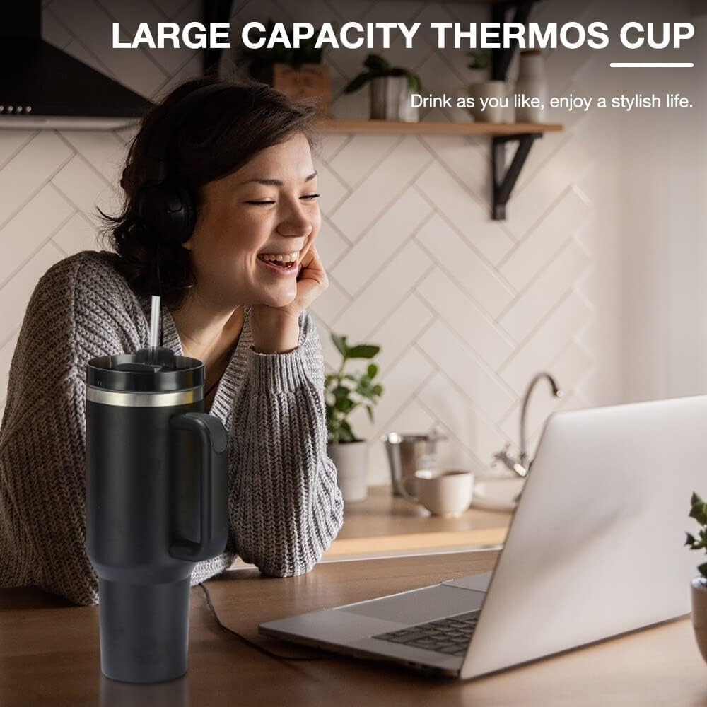 1200ML Stainless Steel Travel Tumbler with Handle & Straw