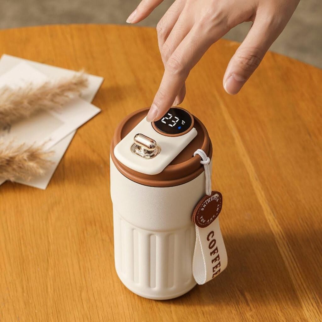 Smart Temperature Display Travel Mug – 460ml (White Brown)