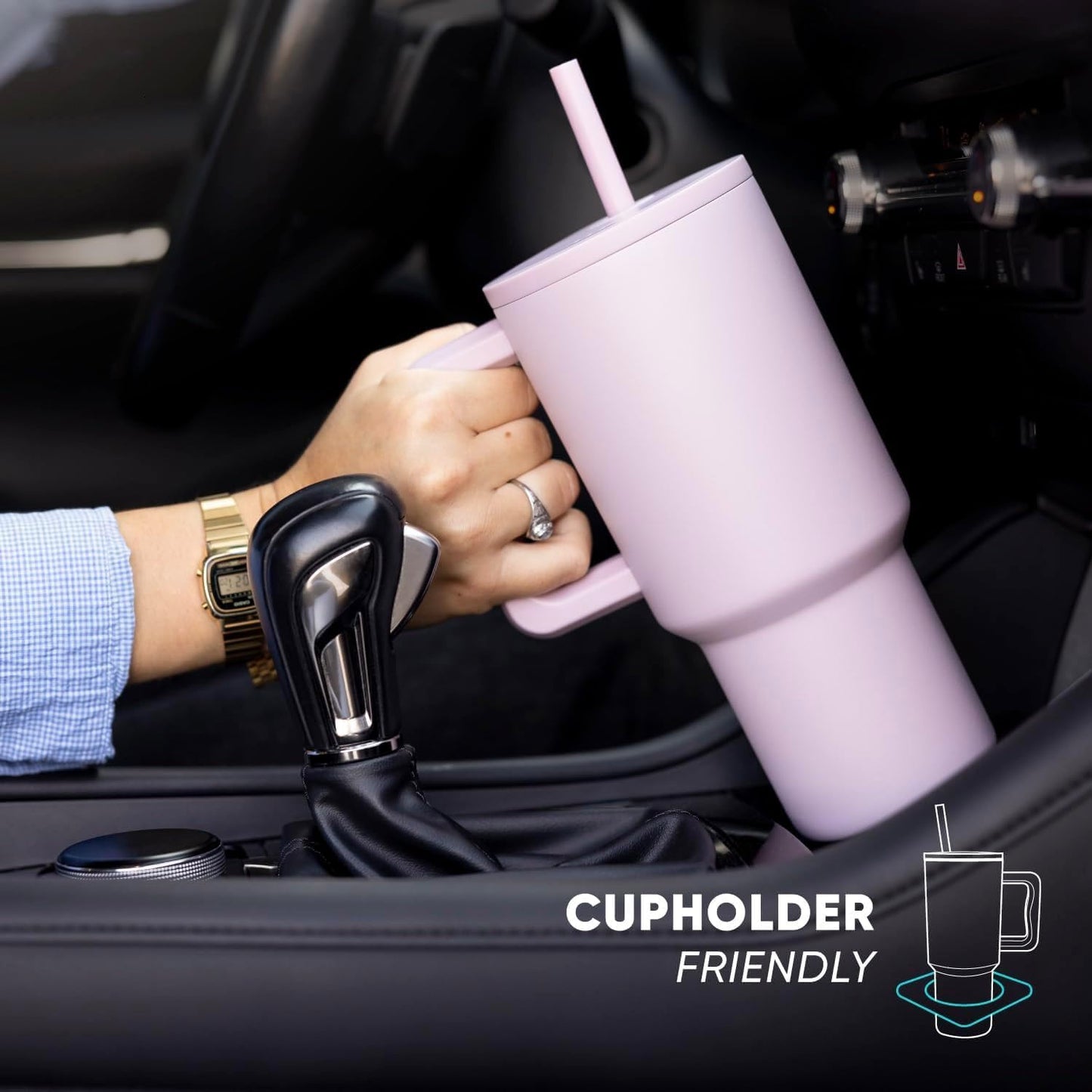 Double Insulated Tumbler with Handle & Straw Lid 40oz (Purple)