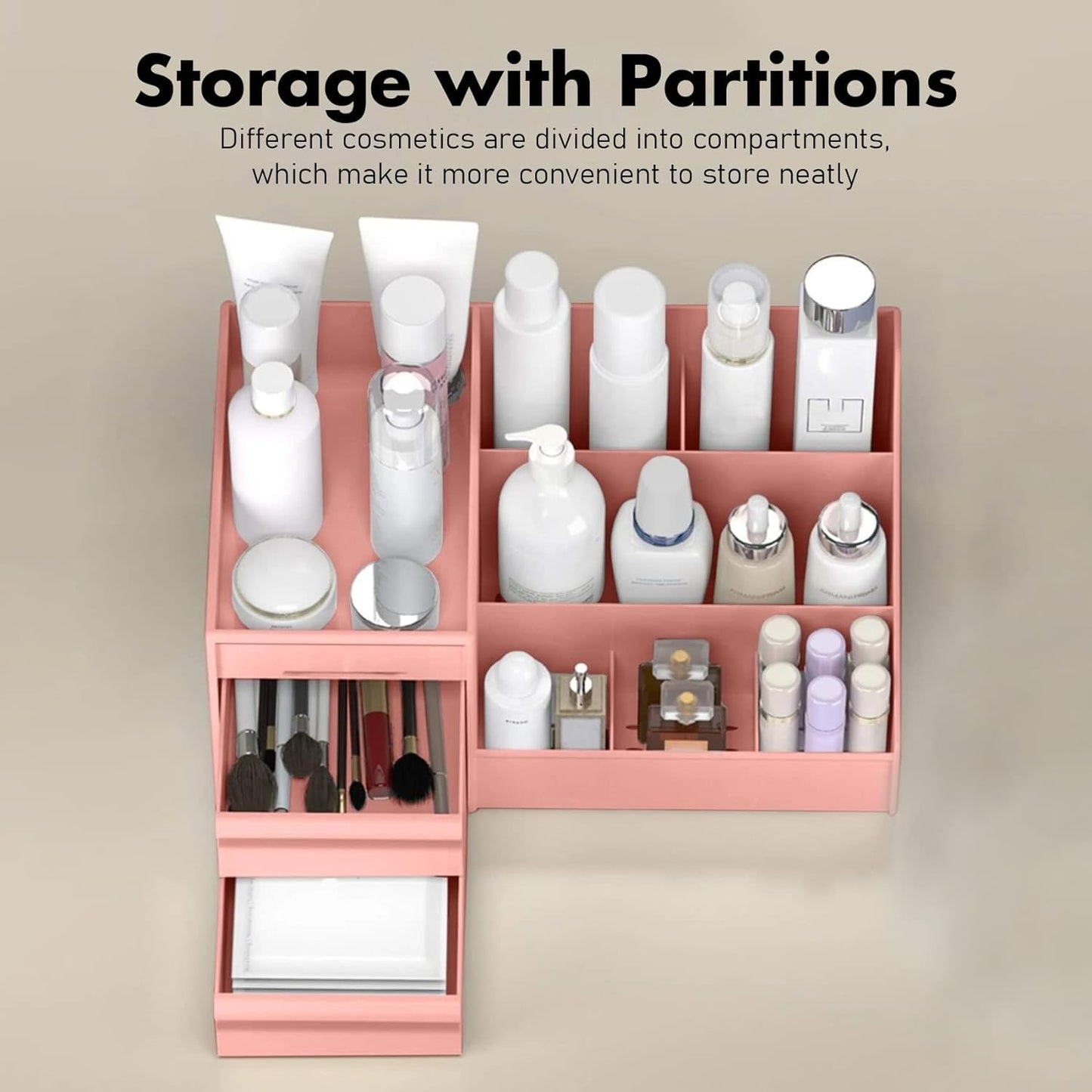 Cosmetic Organizer Box Drawers Storage Plastic Stationary Box | Make Up Organiser For Women (Pink)