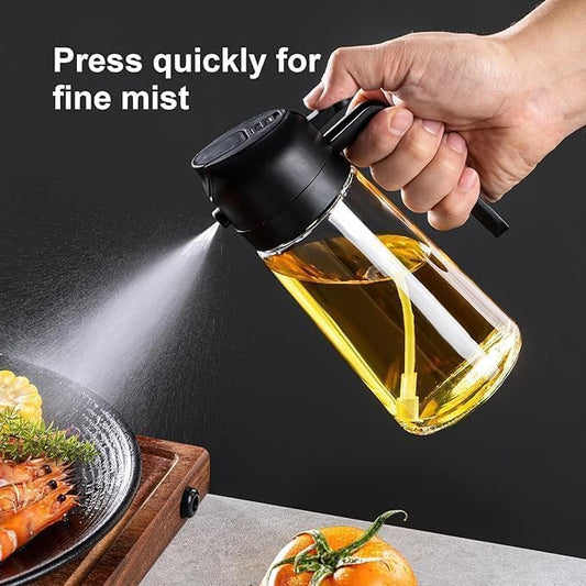 2-in-1 Oil Sprayer & Dispenser - Olive Oil Bottle with Premium Nozzle Food Grade Oil Container for Air Fryer, Salad, BBQ, Roasting – 500ml