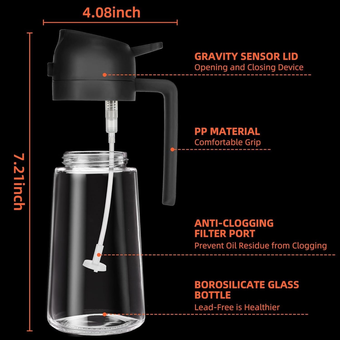 2-in-1 Oil Sprayer & Dispenser - Olive Oil Bottle with Premium Nozzle Food Grade Oil Container for Air Fryer, Salad, BBQ, Roasting – 500ml